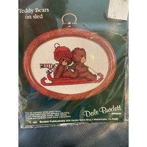 CROSS STITCH KIT Teddy Bears on Sled Dale Burdett Country Christmas Sewing Kit